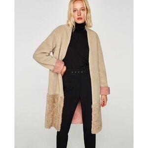 Zara Shearling Open Front Coat Cardigan 02
